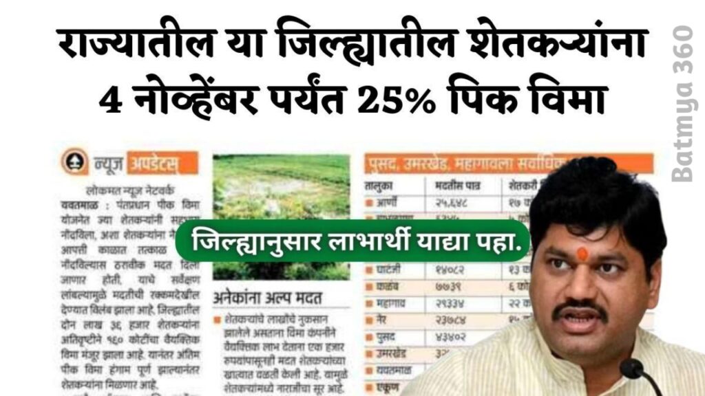 राज्यातील "या जिल्ह्यातील" शेतकऱ्यांना 4 नोव्हेंबर पर्यंत मिळणार पिक विमा : Crop Insurance